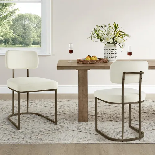 Miniatura 10 de KISLOT Juego de 2 sillas de comedor, sillas de cocina modernas tapizadas con respaldo ergonómico, cojín de tela y patas de metal curvas de dibujo