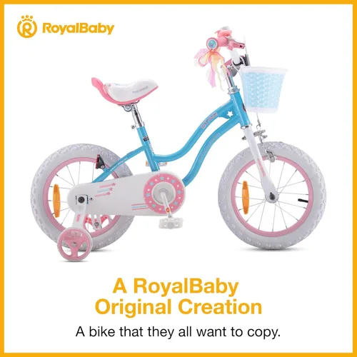 Miniatura 2 de RoyalBaby Stargirl - Bicicleta infantil de 14 pulgadas para niñas con ruedas de entrenamiento y canasta, color azul [4] Azul cielo