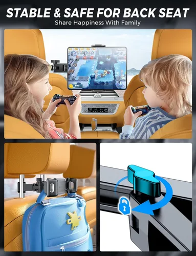 Miniatura 8 de eSamcore Soporte para iPad para asiento trasero de automóvil, soporte triangular retráctil para tableta, soporte para tableta, soporte para tableta