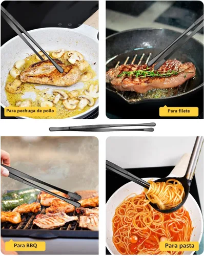 Miniatura 3 de 4 piezas de pinzas largas y finas profesionales negras, de 12'' y 10'' de acero inoxidable para cocina, alimentos, cocinar, reparación, mariscos