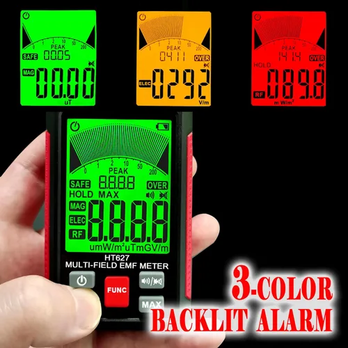 Miniatura 3 de Medidor EMF, detector de radiación de campo electromagnético portátil 3 en 1, probador EMF de mano para EF, RF, MF, señal WiFi, detector