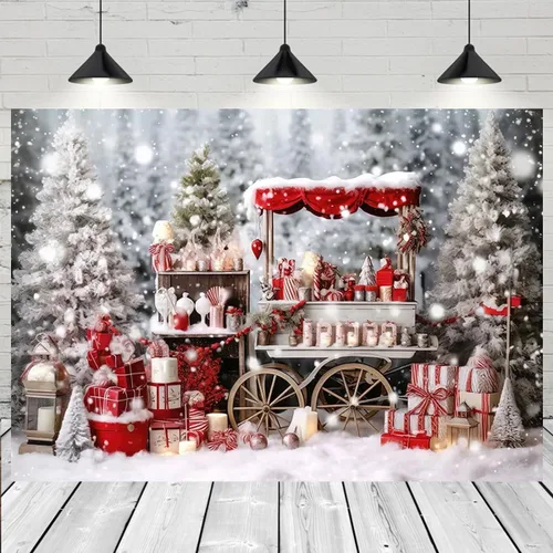 Telón de fondo de fotos para tienda de cacao caliente de invierno, carrito de madera, decoración del hogar familiar, fondos de fiesta de vacaciones,