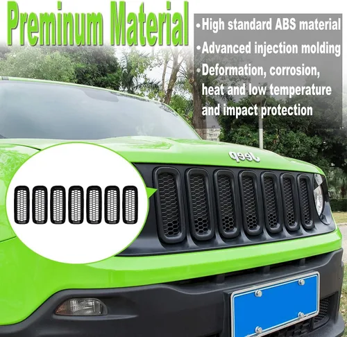 Miniatura 2 de YMT - 7 piezas de rejilla frontal de malla negra para Jeep Renegade 2015 2016 2017 2018