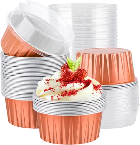 Miniatura 17 de EUSOAR Forros para cupcakes con tapas, 30 piezas desechables de papel de aluminio de 5 onzas, moldes para hornear cupcakes, envases de postre
