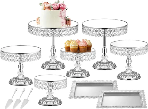 Juego de 12 soportes plateados para tartas, soporte vintage para tartas con borde de cristal y bandeja de exhibición de cupcakes, juego de mesa de