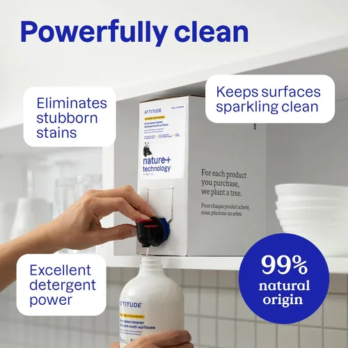 Miniatura 3 de ATTITUDE Spray limpiador multiusos, verificado por EWG, vegano, fabricado con 94% de ingredientes a base de plantas, sin rayas para cocina, baño