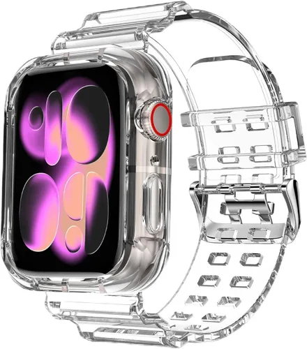 Miniatura 14 de DABAOZA - Correa compatible con Apple Watch de 49 mm, 46 mm, 45 mm, 44 mm, 42 mm, 41 mm, 40 mm, 38 mm, con protector, correa de TPU brillante