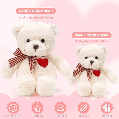 Miniatura 3 de Riuhot Oso de peluche pequeño con corazón, bonito oso de peluche blanco, oso suave, juguetes de peluche, regalos para novia, novio, niño