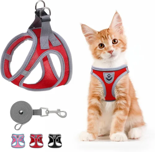 Miniatura 12 de SCENEREAL Juego de arnés y correa para gatos, a prueba de escape, arnés ajustable de malla de aire suave para gatitos para niñas y niños, gatos Negro