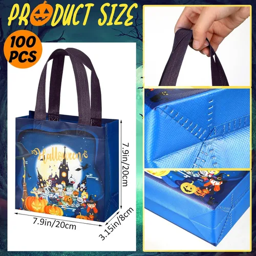 Miniatura 2 de 100 bolsas de Halloween para dulce o truco, bolsas de Halloween con asas, bolsas no tejidas de Halloween, bolsas de Halloween para envolver regalos