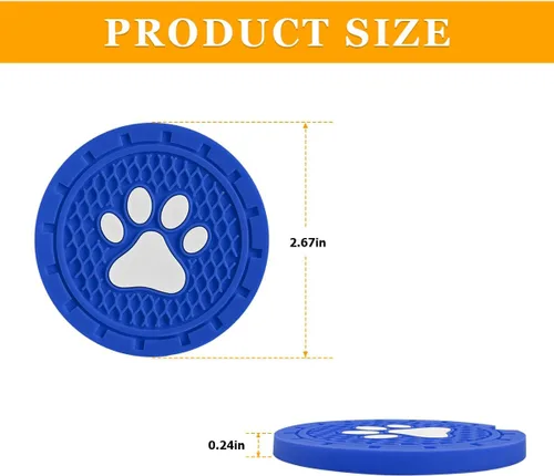 Miniatura 2 de Osilly Posavasos para portavasos de automóvil, paquete de 4 posavasos antideslizantes de PVC con huellas de pata, tapete universal lindo de 2.75