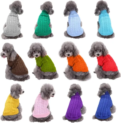 Miniatura 6 de Suéter para perro, cálido y suave, mediano (pecho 16-18 pulgadas), rosa, cuello alto clásico, lavable a máquina, invierno, unisex, sólido