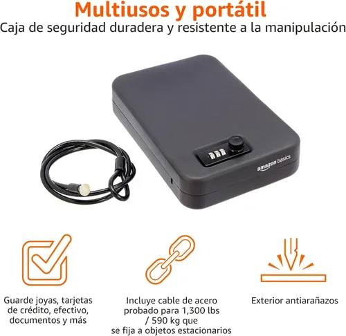Miniatura 3 de Amazon Basics Caja fuerte de seguridad portátil con cerradura, caja fuerte pequeña con código, para dormitorio universitario, hogar, cerradura
