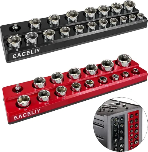 Miniatura 11 de EACELIY Juego de Organizador Magnético de Llaves de Vaso de 6 Piezas, Kit de 1/2", 1/4" y 3/8" SAE y Métrico para Llaves de Vaso Profundas