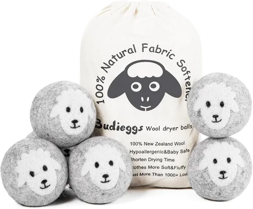 Miniatura 7 de Budieggs Bolas secadoras de lana gris oscuro XL, paquete de 6, suavizante de tela 100% orgánico de Nueva Zelanda para más de 1000 cargas, seguras