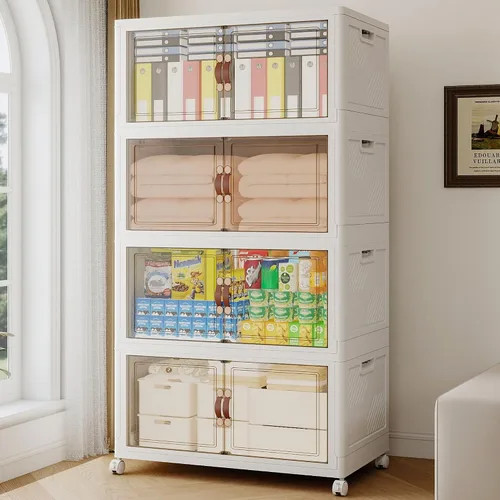 Miniatura 20 de 468QT - Contenedores de almacenamiento apilables extra grandes con tapas, ruedas y puerta, organizadores plegables de armario de 117 galones