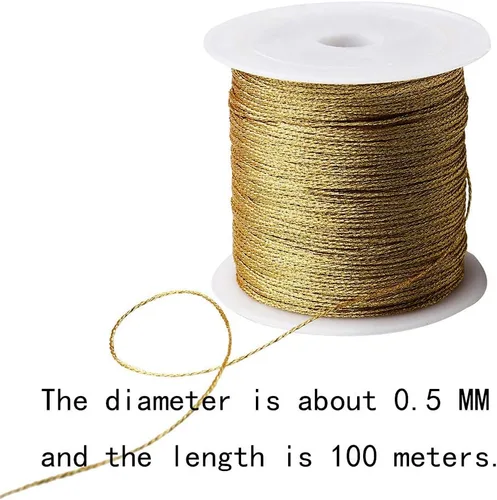 Miniatura 3 de Pengxiaomei Cuerda metálica dorada de 218 yardas/656 pies, cuerda de hilo dorado de 2 bobinas para hacer pulseras, hilo de fabricación de joyas