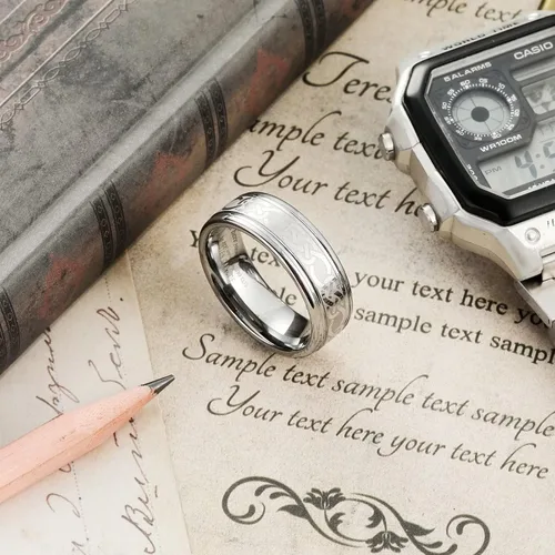 Miniatura 2 de King Will Anillo de boda de tungsteno con nudo celta y llave griega, con dos ranuras, borde pulido con láser, nudo celta y centro de llave griega