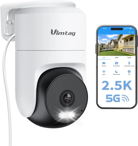 VIMTAG Cámara de seguridad para exteriores Pan/Tilt, 2.5K 4MP WiFi Home CCTV, vista de 360° y seguimiento de movimiento, visión nocturna a color,