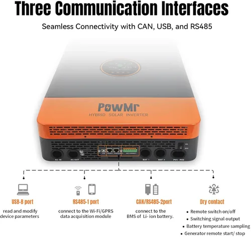 Miniatura 4 de PowMr Inversor solar de fase dividida de 10000 W de 48 V a 120/240 V CA, inversor UL1741 de 10 KW con controlador de carga MPPT de 200 amperios