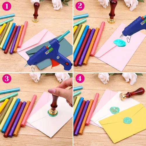 Miniatura 3 de Paxcoo 26 varillas de sellado de cera para sellos, letras y manualidades, cera de sellado de pistola de pegamento (colores surtidos)