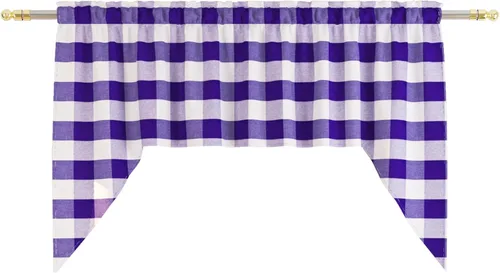 Miniatura 244 de Cenefas de cortina para ventana de 16 pulgadas de largo, 2 paneles de cuadros búfalo, cortinas pequeñas con bolsillo para barra, estilo clásico