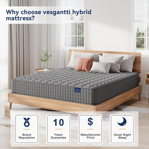 Miniatura 3 de Vesgantti Colchón híbrido multicapa individual de 8 pulgadas, varios tamaños y estilos disponibles, diseño ergonómico con espuma viscoelástica