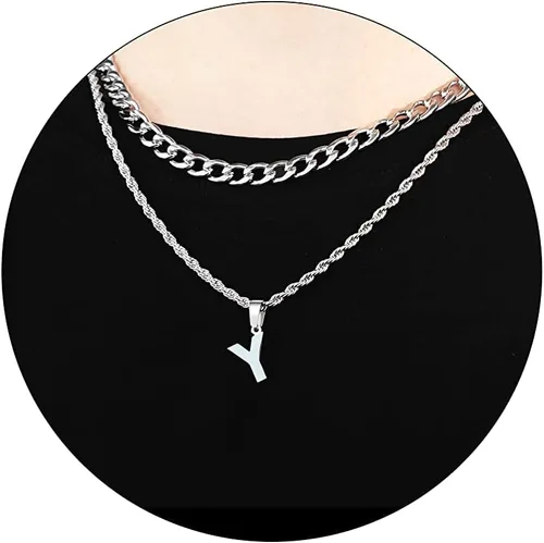 Miniatura 85 de SENRAN Collar con inicial en capas de la A a la Z para hombre, cadena de cuerda torcida de acero inoxidable de 18 a 20 pulgadas, dije de letra