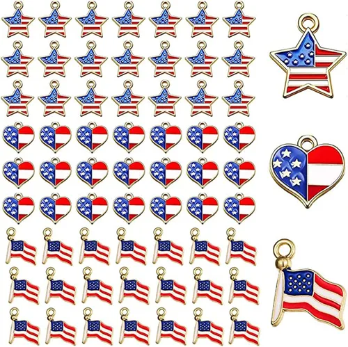 BINBE 90 dijes de bandera estadounidense, colgantes de esmalte patriótico para el Día de la Independencia del 4 de julio, bandera colgante de