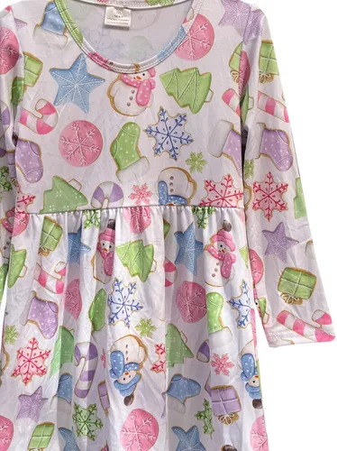 Miniatura 3 de Vestido de Navidad para niña pequeña, muñeco de nieve, árboles de Navidad, camión, a cuadros, reno, Papá Noel, vestido de invierno hasta la rodilla
