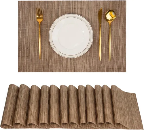 Miniatura 26 de Juego de 6 manteles individuales, antideslizantes, tejido de PVC, fáciles de limpiar, resistentes al calor, para cocina, comedor, decoración Beige