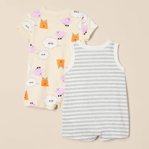 Miniatura 2 de Tienda Essentials Conjunto de mameluco unisex de manga corta y sin mangas para bebés, paquete de 2