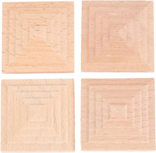 MUXSAM Apliques cuadrados tallados de madera, paquete de 4 calcomanías de madera sin pintar para espejos, paredes, puertas, gabinete, tocador,