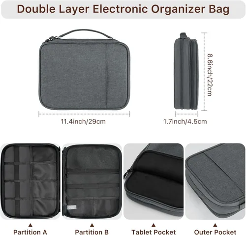 Miniatura 2 de Dadanism Funda organizadora de artículos electrónicos, organizador de cables de doble capa para cable, iPhone, iPad, cargadores, organizador