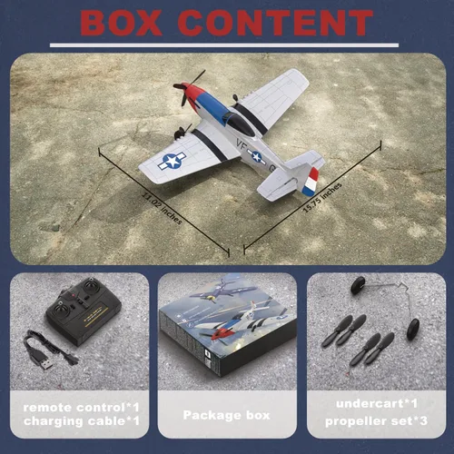 Miniatura 7 de Avión RC para principiantes, avión de control remoto P51 para adultos, caza de 3 canales de 2.4 GHz con estabilizador de giroscopio de 6 ejes, fácil