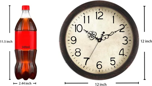 Miniatura 4 de KECYET Reloj de pared de 12 pulgadas, relojes de pared vintage operados con pilas, de cuarzo, silenciosos, sin tictac, estilo retro rústico, A_bronce