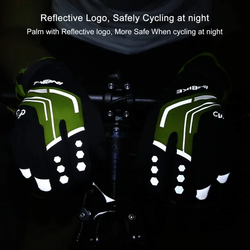 Miniatura 7 de INBIKE Guantes de ciclismo para hombre de invierno resistentes al viento, almohadillas térmicas reflectantes de gel pantalla táctil