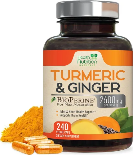 Suplemento de curcumina de cúrcuma, 2000 mg de cúrcuma orgánica y 400 mg de jengibre orgánico por porción, 95% curcuminoides y pimienta negra