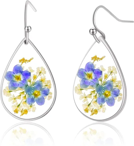 Miniatura 33 de Pendientes de flores prensadas hechos a mano para mujer