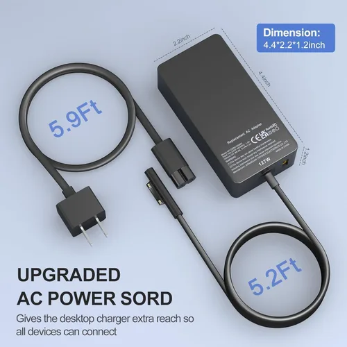 Miniatura 4 de Cargador Surface Pro de 127 W, Surface Book 3 Reemplazo del cargador para Microsoft Surface Book 3 2 1, Surface Pro X 9 8 7 6 5 4 3, Surface Laptop