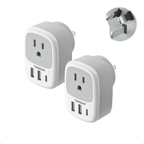 Miniatura 8 de Paquete de 2 adaptadores de enchufe de viaje europeo, TESSAN adaptador de enchufe de EE. UU. a Europa con 3 puertos USB (1 USB C), toma de corriente
