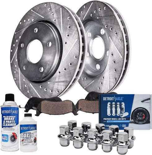 Miniatura 13 de Detroit Axle - Kit de freno para Mercedes-Benz C300 2015-2023, C350e 2016-2018 2015 C400, rotores perforados y ranurados Reemplazo de pastillas