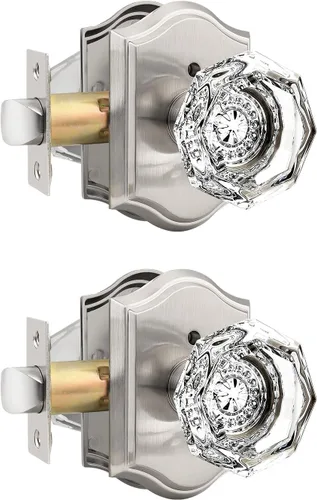 Miniatura 12 de Gobrico Paquete de 3 pomos de puerta de cristal transparente, manijas de puerta de cama/baño, función de privacidad, perilla interior de vidrio