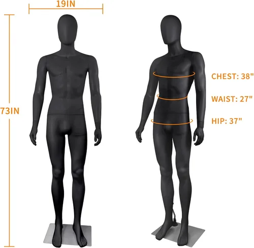 Miniatura 4 de Maniquí masculino de cuerpo completo en forma de vestido, maniquí de 73 pulgadas ajustable, modelo de vestido de plástico, soporte de maniquí Negro