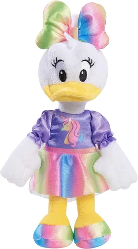 Disney Junior Minnie Mouse - Puf de peluche pequeño de unicornio de 8 pulgadas, pato margarita en morado y arco iris, animal de peluche