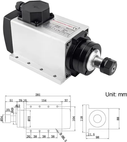 Miniatura 8 de Kits de husillo CNC, 220 V, 2.2 KW, 2200 W, motor de husillo refrigerado por aire, husillo CNC cuadrado, motor de husillo CNC + 2.2KW VFD + 13
