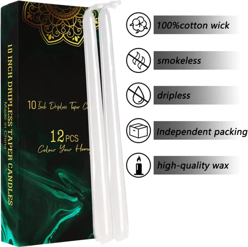 Miniatura 6 de Velas cónicas sin goteo – Velas blancas sin perfume a granel – Palitos de vela de larga duración de 7.5 – 8 horas – para candelabros, mesa