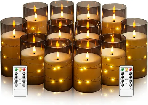Miniatura 7 de kakoya Velas LED sin llama con temporizador de 5 piezas, velas parpadeantes sin llama para ambiente romántico y decoración del hogar, carcasa dorado