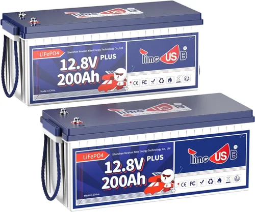 Timeusb LiFePO4 Batería de 12 V 200 Ah Plus, batería de ciclo profundo con potencia de salida máxima de 2560 W, batería de litio integrada de 200 A