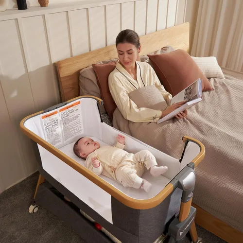 Miniatura 8 de babyboat Moisés de cabecera para bebé 3 en 1, plegable, portátil, con cesta de almacenamiento, ruedas movibles, 5 alturas ajustables para bebé Gris